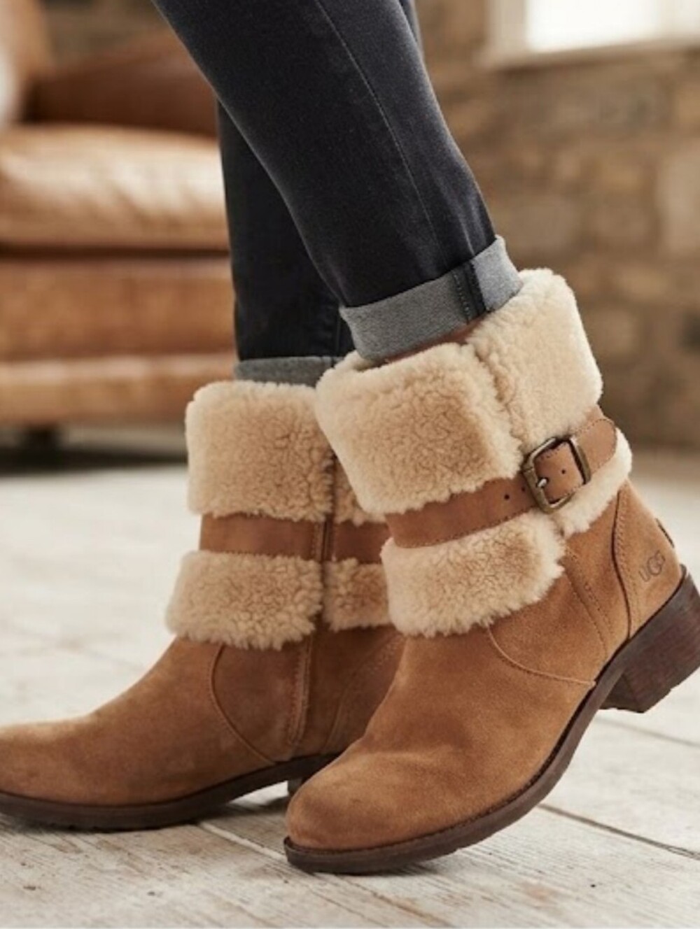 UGG Australia Women Tan&Cream Winter Boots with Sherpa Lining Leather Shoes 8